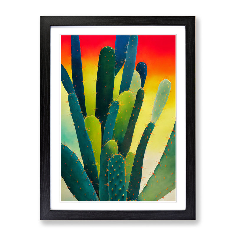 FRM-V0523-332X Cactus Cacti Colour 1 Piece Single Picture Frame Wall Art, 34cm H x 25cm W x 2cm D, Black Framed