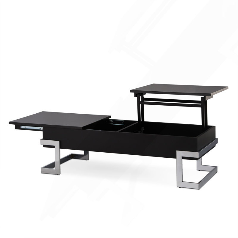 Table basse à plateau relevable noir lustré et chrome Calmam., Noir