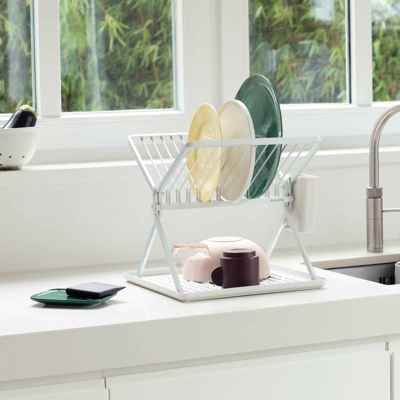 Brabantia Foldable Dish Rack, Light Gray, 12.4" H x 14.6" W x 13" D 