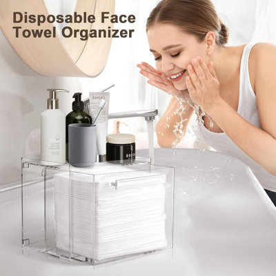 Disposable Facial Towels Storage Box  Acrylic Container Compatible With Clean Skin Club Clean Towel XL  WallMounted Makeup Organizer With Drawer E