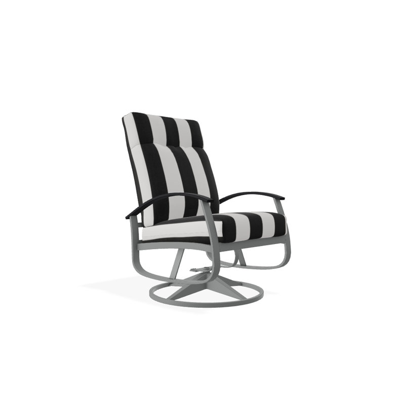 Chaise de patio pivotante avec coussins Askar, Cabana classique à rayures noires Sunbrella®, Noir P70, Graphite texturé