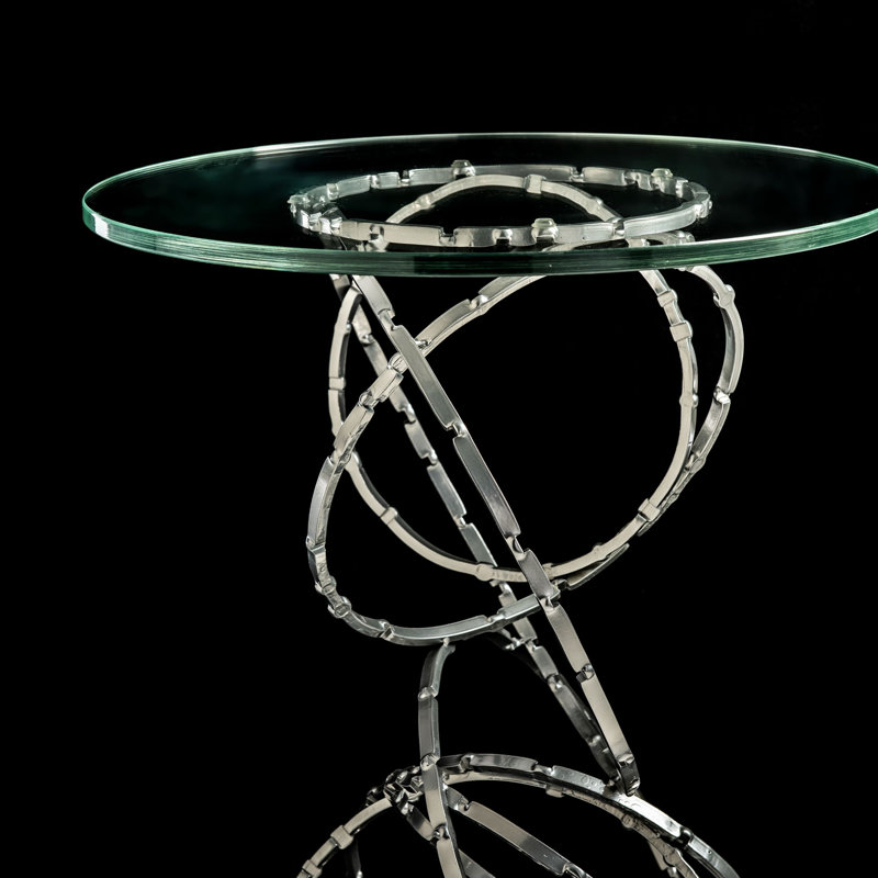 Olympus Glass Top Accent Table, Sterling