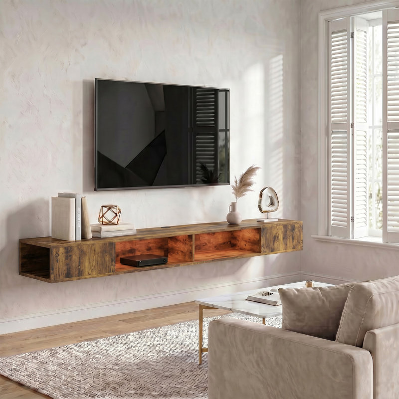 TV Stand for TVs Wall-Mounted 4 Shelves, Rustic Brown, Shelves