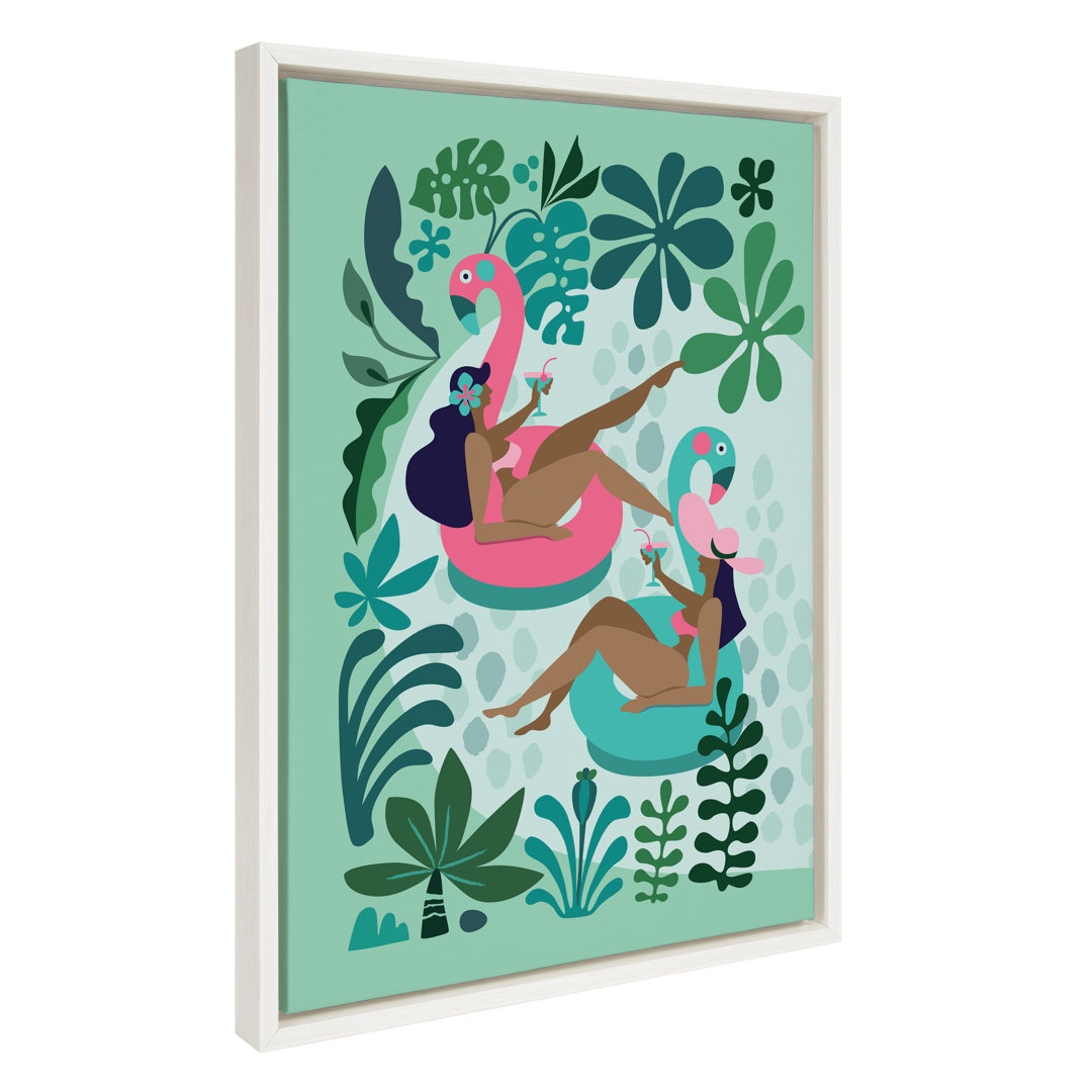 Keaundrea Mid Century Modern Girl Friends by Rachel Lee - Floater Frame Graphic Art Print on Canvas Corrigan Studio®