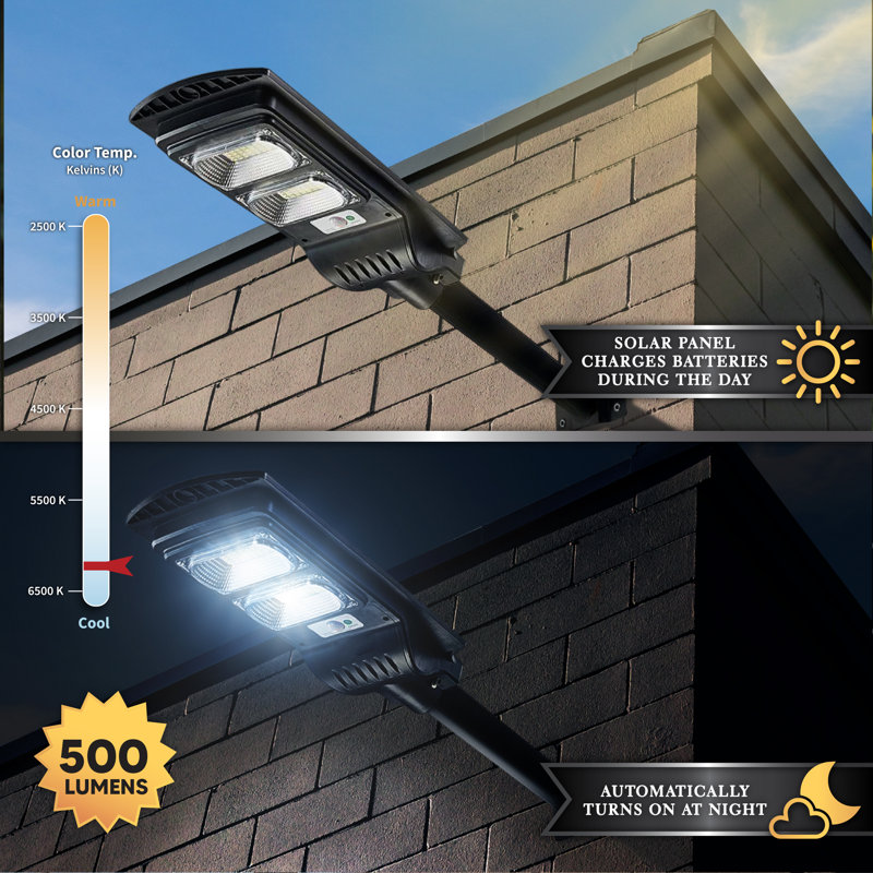 Black Metal Solar Powered LED Lamp Post with Motion Sensor