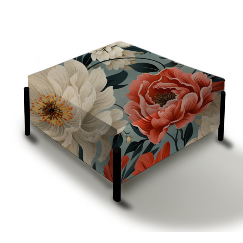 Romance française à motif floral beige - grand repose-pieds carré floral