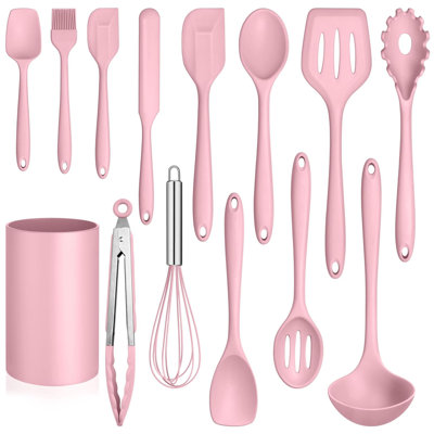 Ensemble de 14 ustensiles de cuisine en silicone, rose