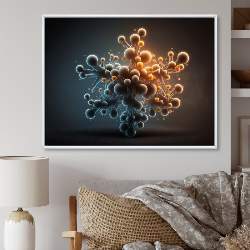 Atome abstrait 3D sur toile, H 16 po x l 32 po x P 1 po, Cadre flottant blanc