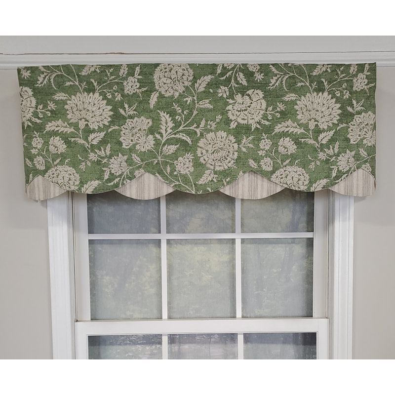 Basanti Cotton Blend Floral Scalloped Window Valance, Pine Green