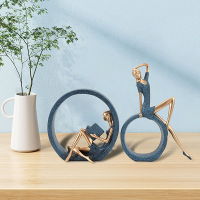 2 PCS Résine Figurines Lisant Un Livre Yoga Fille Esthétique Moderne Art Sculptures Bibliothèque Bibliothèque Statue pour la Bibliothèque Bureau Décor Cadeaux