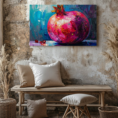 Canvas Neon Pomegranate Canvasexpressionist Fruit Art With Electric Color Burst Wall Wall Art