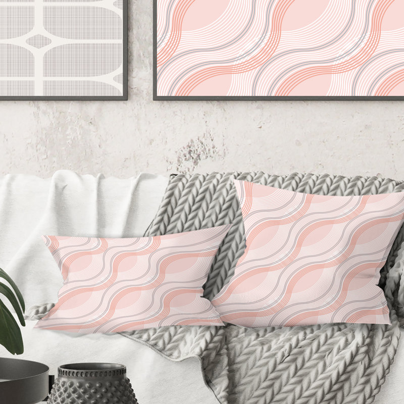 Coussin rose à imprimé pastel élégant - Mid-Century