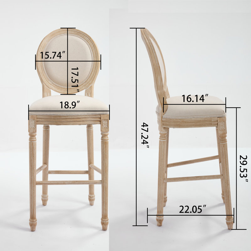 Ensemble de tabourets de bar en bois massif French Country - Tabourets de comptoir rembourrés à dossier haut
