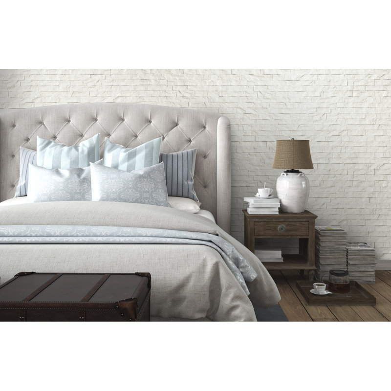 White Faux Ledgestone 3D PVC Interlocking Wall Panel, 24" x 24"
