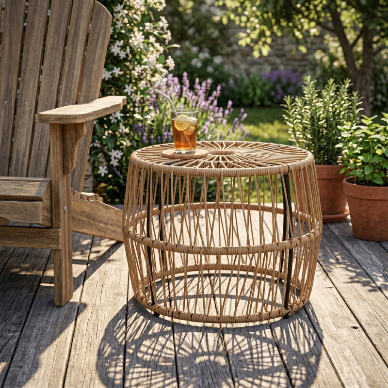 Egenoise Round Metal Outdoor Coffee Table , 21.3'' in. W 21.3'' in. D, Natural