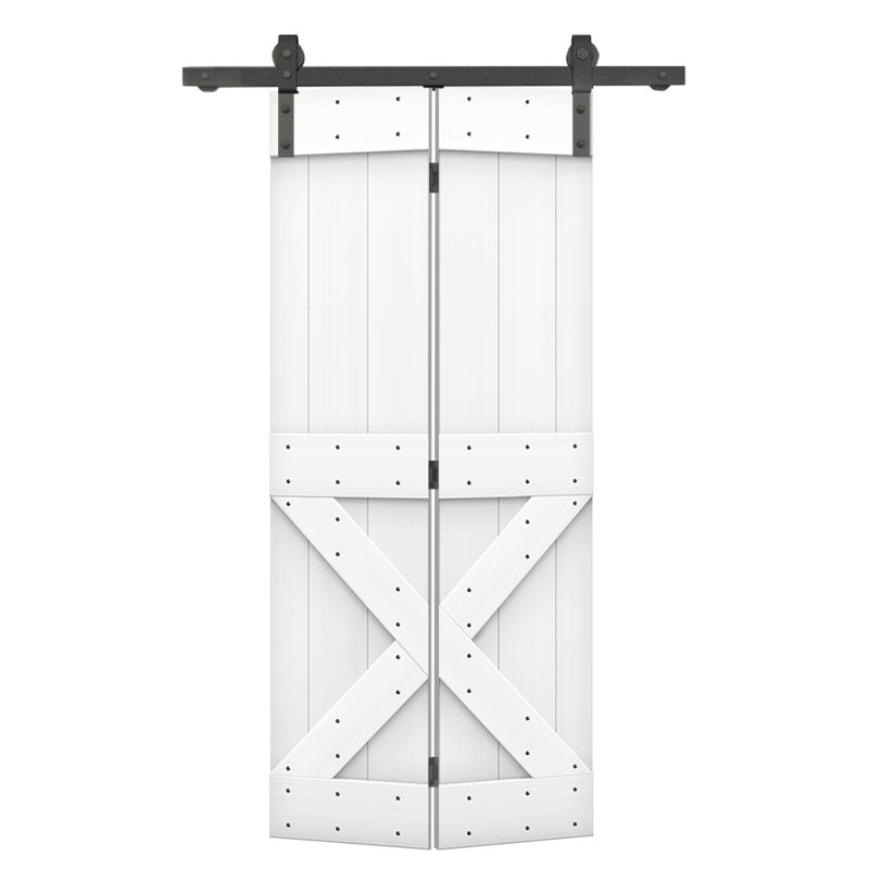 White Knotty Pine Solid Core Barn Door with Oil-Rubbed Bronze Hardware