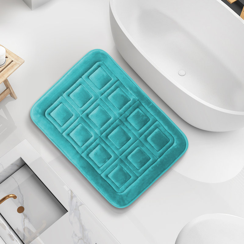 Ultra Soft Absorbent Memory Foam Waffled Bath Rug, 17" W x 24" L, Teal