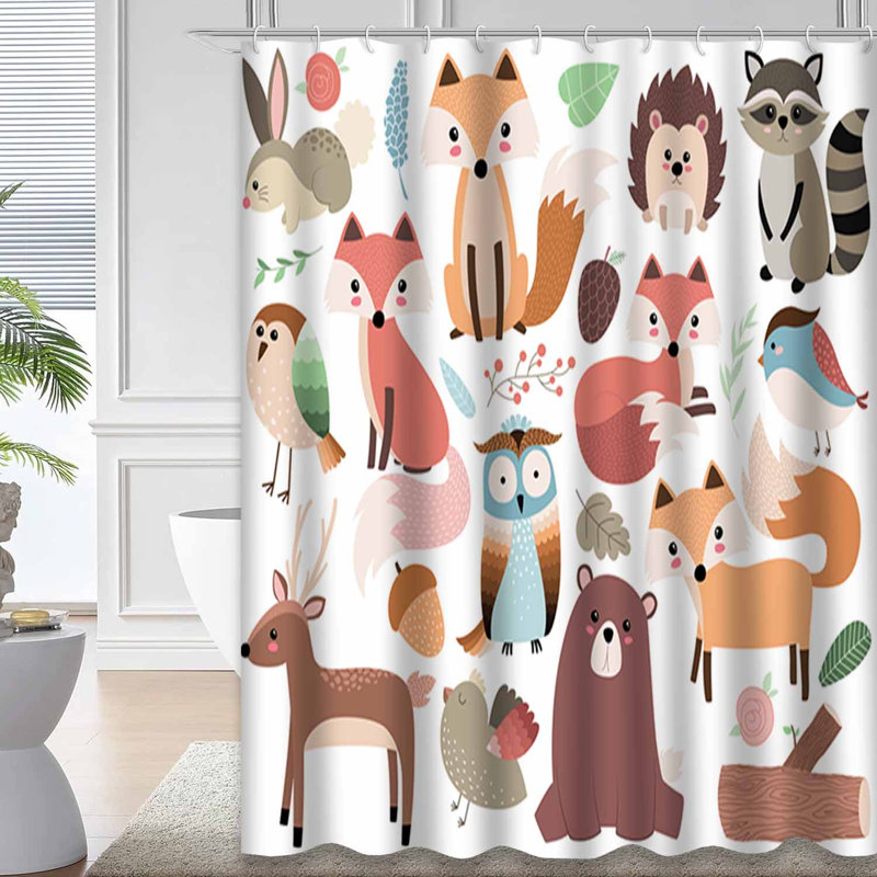 Rideau de douche avec 12 crochets Woodland Animals, L 72 po x l 84 po
