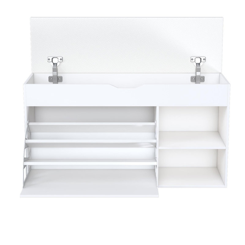 Entryway Bench with Shoe Storage,Adjustable 3-Tier Flip-Up Drawers & Hidden Cabinet,Space-Saving Shoe Organizer,Triple Storage and Modern Design,for Hallway and Living Room,White