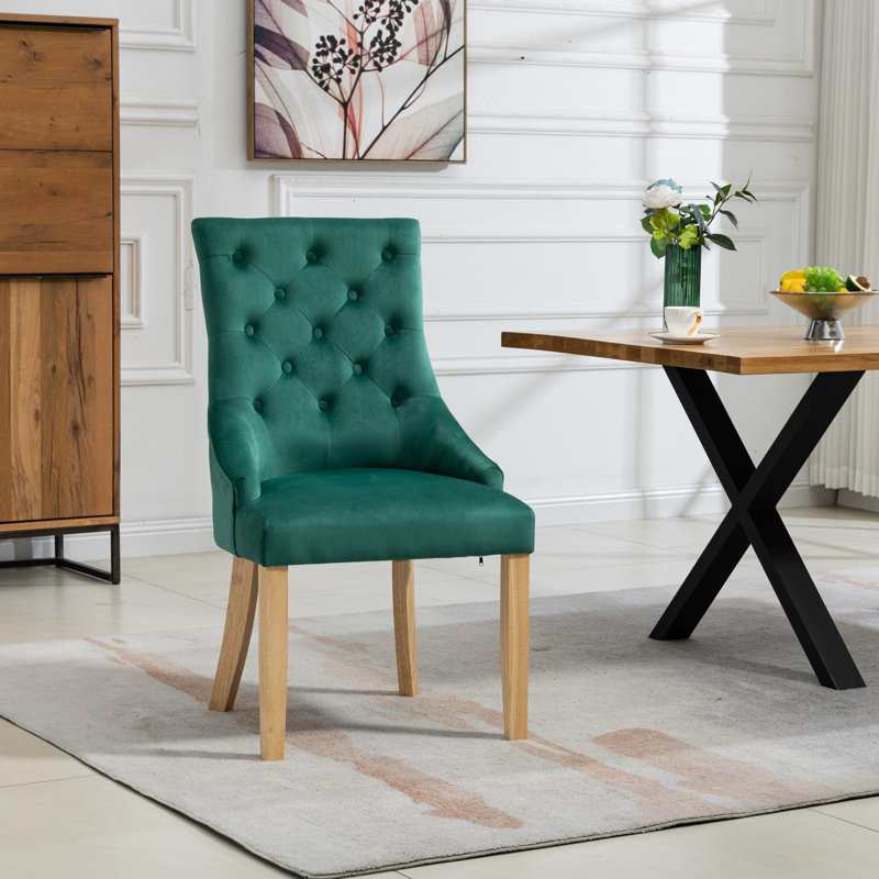 Akkar 47cm H Velvet Upholstered Dining Chair, Green