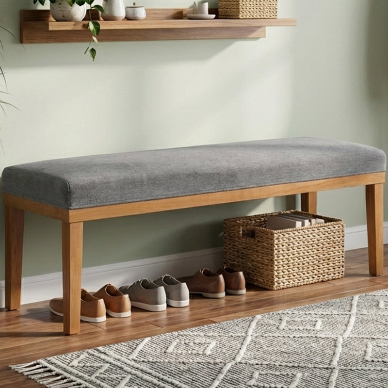 Banc d'entrée tapissier 52,8 po avec pieds en bois massif, banc de chaussures en velours gris facile à assembler, Gris