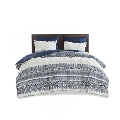 Full/Queen 3 Piece Cotton Duvet Cover Set With Chenille Tufting