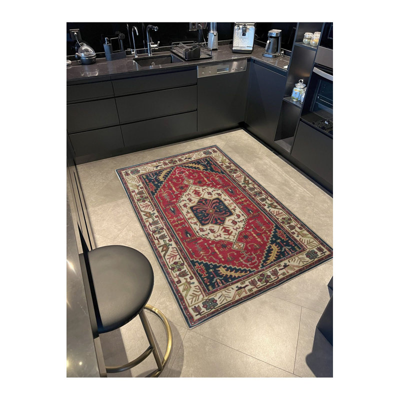 Tapis crème lavable à la machine à motif de losanges traditionnel, Sous-tapis rectangulaire 5 pi 1 po x 7 pi 7 po inc