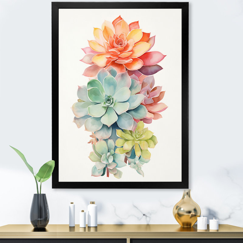 " Blossoming Succulent Tender Retro Blue Orange ", Black Picture Frame, 20" H x 12" W x 1" D