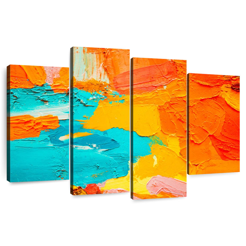 Avery orange et bleu abstrait, H 78 po x l 75 po