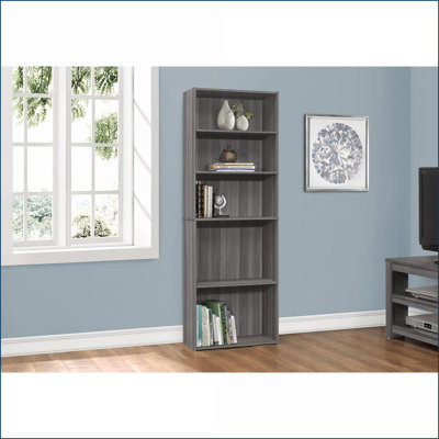 Bookcase 6 Tier 72”H Transitional Style with Adjustable Shelves | Slate Gray | Particle Board