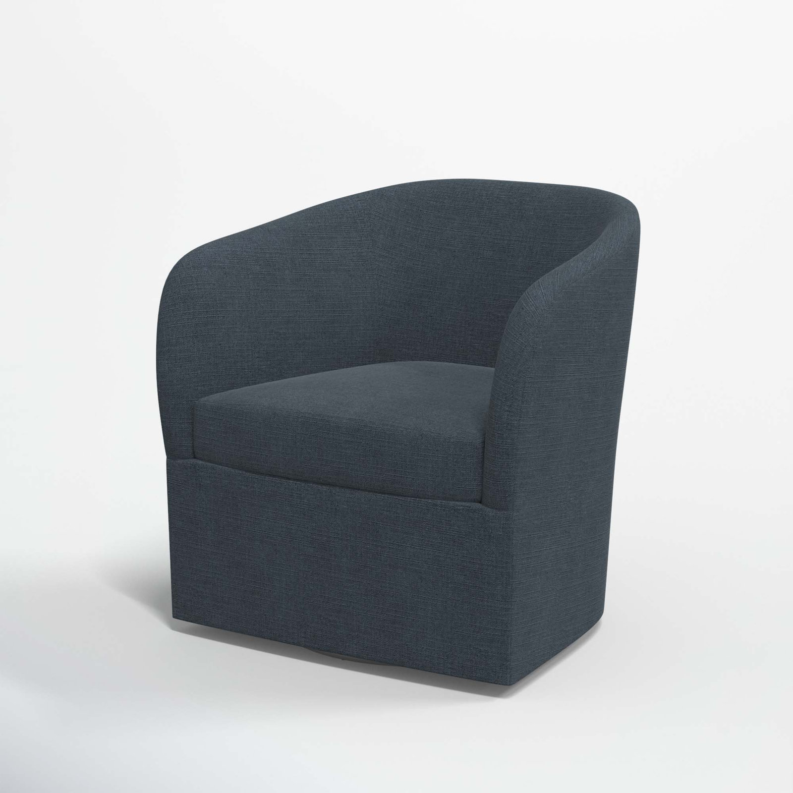 Lesia Upholstered Swivel Barrel Chair, Classic Navy Linen