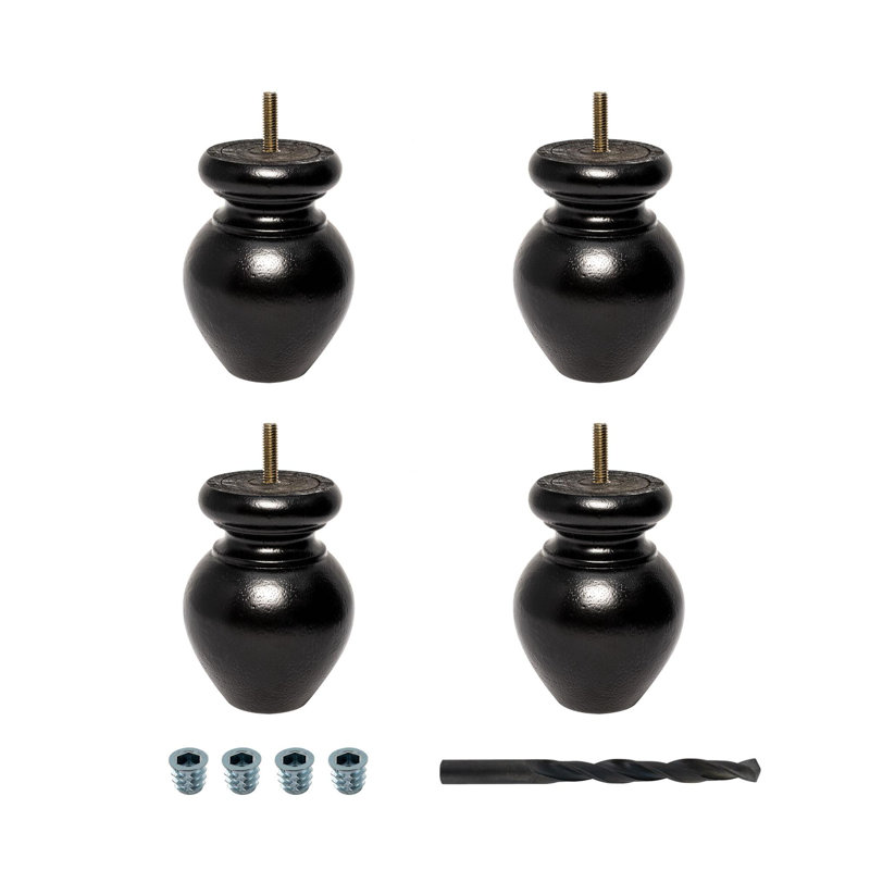 Pied de chignon rond en bois massif non fini, Stained Espresso, 4 Pack