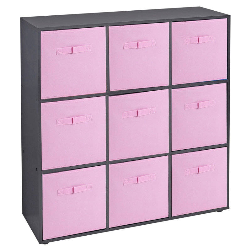 Milanna 90.5cm H x 89cm W Cube Bookcase, Black/Light Pink