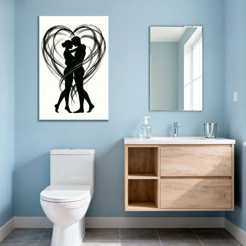 Silhouette abstraite couple embrassant un cœur, H 30 po x l 20 po
