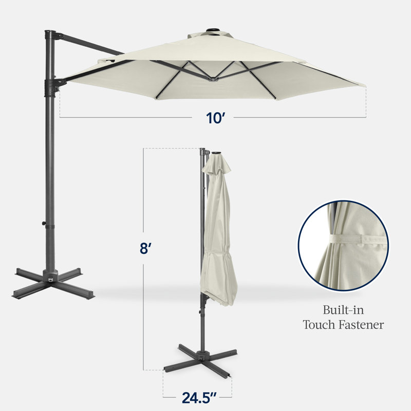  Parasol de patio suspendu en porte-à-faux décalé rotatif 10 pi 10 pi - Ivoire, Ivoire ivoire
