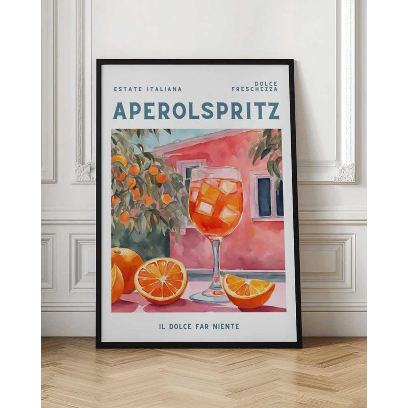 Reproduction d'art Aperol Spirz: Illustration d'un cocktail d'agrumes, H 7 po x l 5 po, Noir