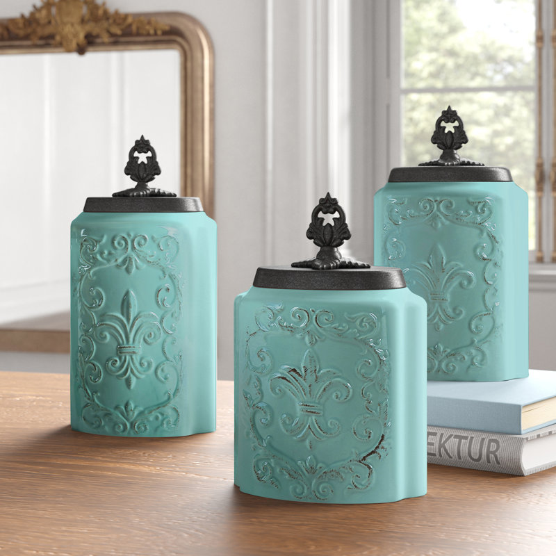 Stoneware Canister - Set of 3, Blue Antique