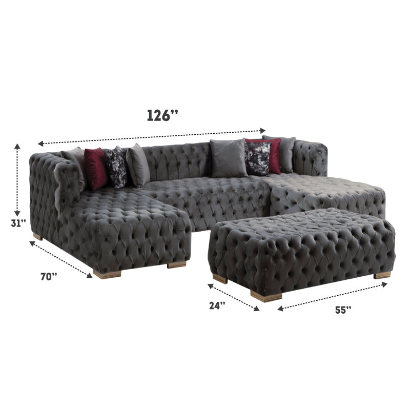 Graple Velvet Ottoman, Gray Velvet