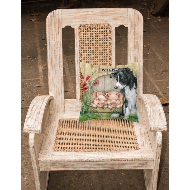  Coussin 14 "Patch the Border Collie and Piglet Friends, 14 po x 14 po