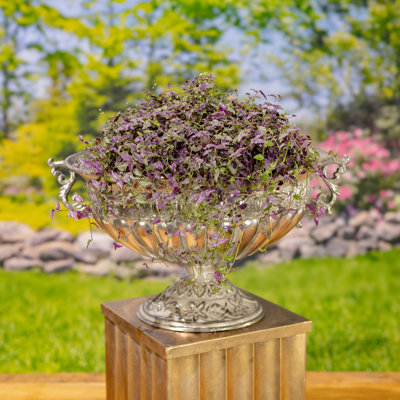 11.6" Tall Frosted Silver Metal Urn "Apollo"