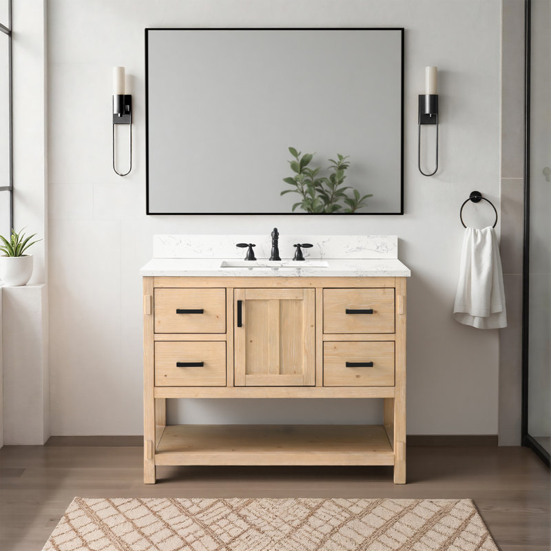 Seddon 42'' Free Standing Single Bathroom Vanity with Engineered Stone Top
