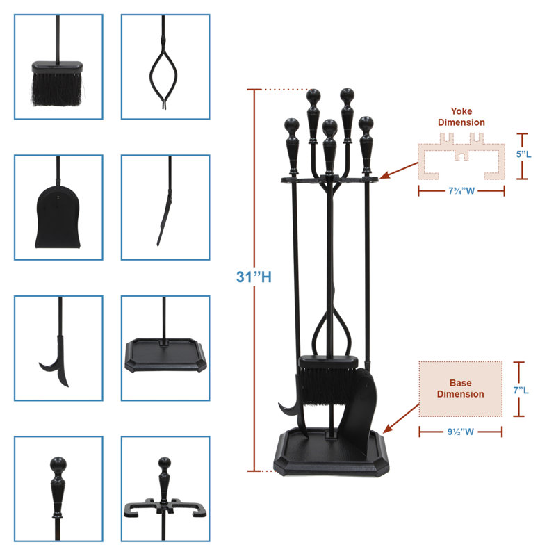 Ensemble d’outils de cheminée en fer 4 pièces Masuma