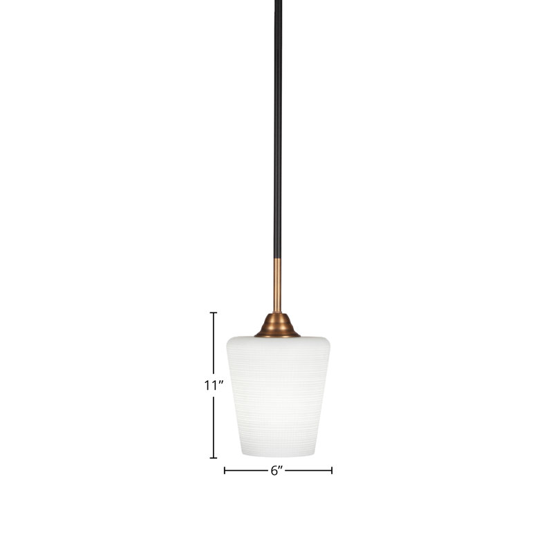 Ahern Stem Hung Pendant With 6" Glass, White Matrix, Matte Black/Brass
