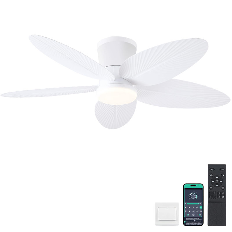 42" 5-blade Flush Mount Ceiling Fan With Light, White
