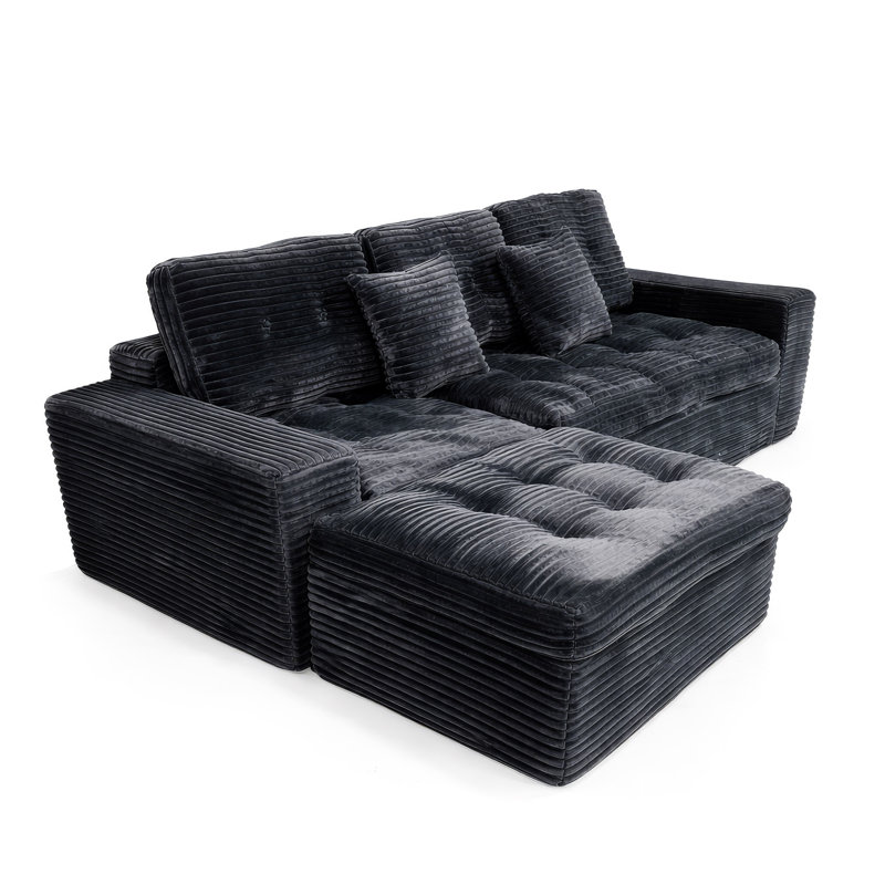 Ensemble de canapé modulaire Cloud, canapé modulaire de 105 po avec repose-pieds, mousse pure, velours en fausse fourrure de lapin, canapé de salon confortable