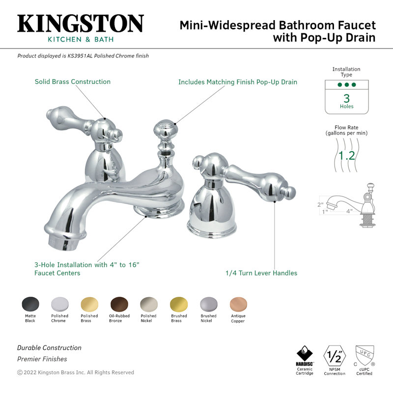 Widespread Bathroom Faucet with Drain Assembly, Polished Brass