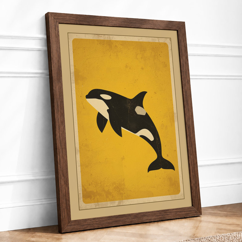 Leaping Orca Mid-Century - Framed Print, Walnut, A1 - 84.1 x 59.4 cm