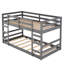 Lit superposé simple gris avec pieds en pin massif, garde-corps pleine longueur pour la sécurité, petites chambres peu encombrantes, ensemble de lattes inclus, stabilité du cadre, fonctionnel dans des espaces limités, convient aux matelas