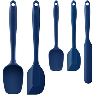 Ensemble de 5 spatules en silicone sans BPA, résistantes à la chaleur jusqu'à 315 °C (600 °F), pour la cuisine, la pâtisserie et le mélange. Compatibles avec les ustensiles antiadhésifs. Lavables au lave-vaisselle. Bleu classique.