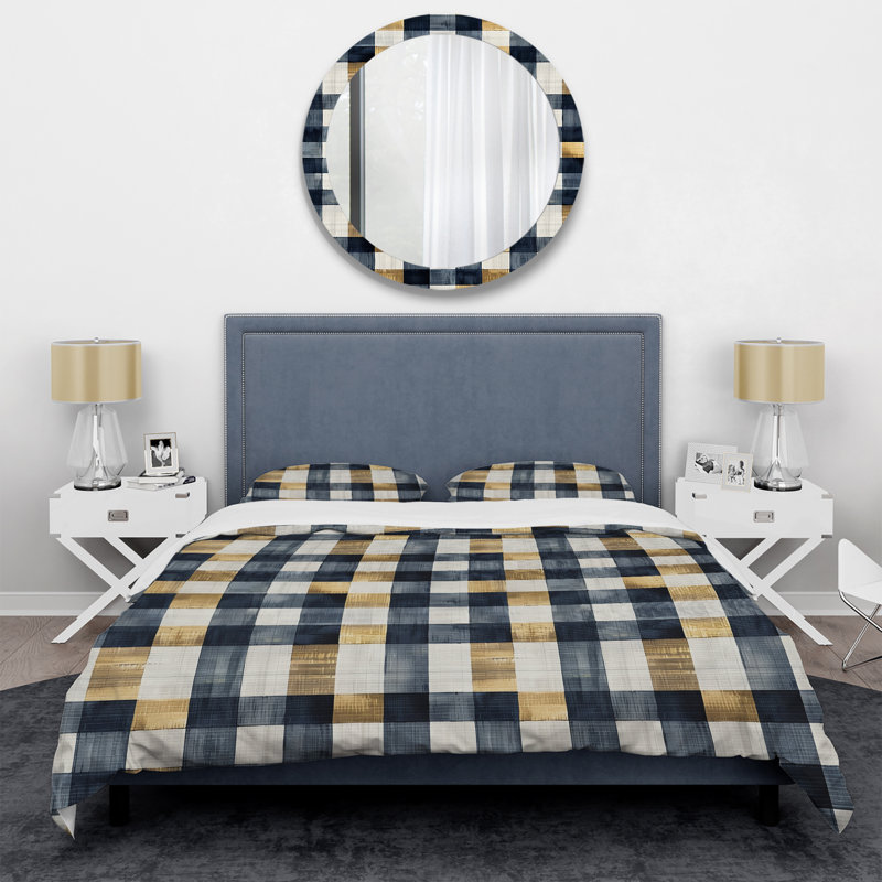 Ensemble de housse de couette moderne à imprimé vichy bleu marine III, Housse de couette très grand et 2 très grandes t